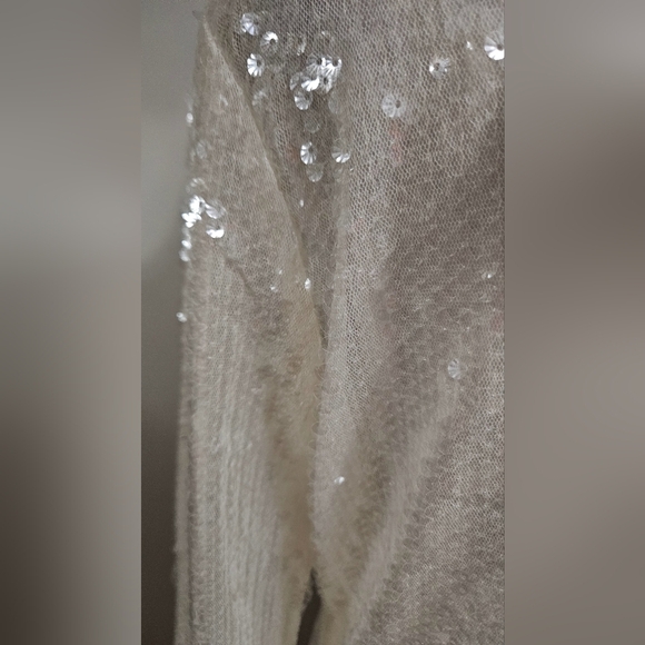 NASTY GAL Sheer Sequin Detail Long Sleeve Mini Shift Dress Off White.Size 4 NWT - Picture 12 of 15